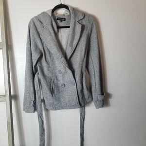 NEW LOOK LIGHT GRAY PEACOAT WITH BELT SIZE LARGE (READ FULL DESCRIPTION)